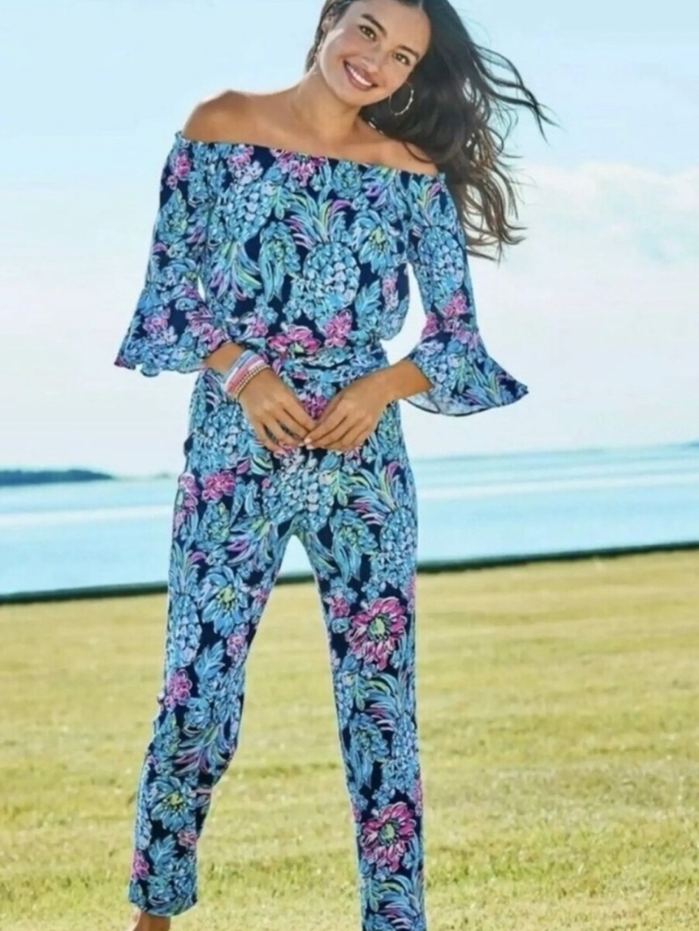 Lilly Pulitzer Calla Jumpsuit size XS in High Tide‎ Navy Pineapple Paradise